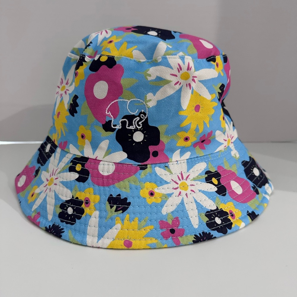 Ivory Ella Navy Blue Floral Print Women’s Bucket Hat With Elephant Logo
